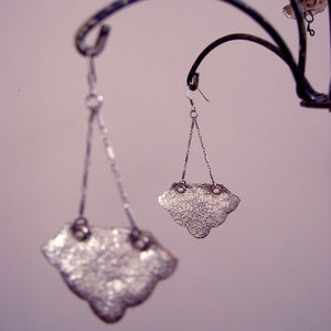 NWT Silver Leather Scallop Edge Earrings w Silver